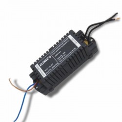 Electronic transformer for dichroic halogen lamps 100W. Dimensions in mm: 80 X 45 X 35h. E00802